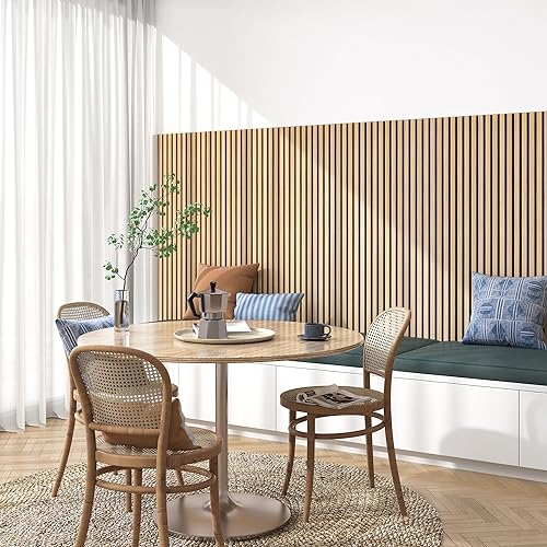 FurniFusion Acoustic Wood Wall Panels, 2 Pack 94.49” x 12.6” Soundproof Wall Panels, Wood Slat Wall Panels for Wall Decor (Natural Oak) - WoodArtSupply