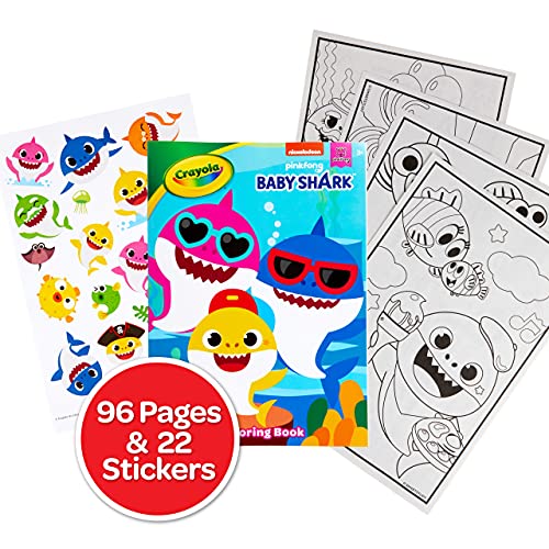 Crayola Baby Shark Coloring Book with Stickers, Gift for Kids, 96 Pages, Ages 3, 4, 5, 6 - WoodArtSupply