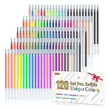 Gel Pen Refills, Shuttle Art 120 Colors (No Duplicates) Gel Pen Refills, 7 Color Types for Kids Adults Coloring Books Drawing Doodling Crafts Shuttle Art