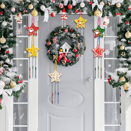 MEZOOM 8pcs Christmas Wooden Windchimes for Kid, Make Your Own 3D Star Wind Chimes Star Hanging Decoration Xmas DIY Art Craft for Christmas Winter MEZOOM