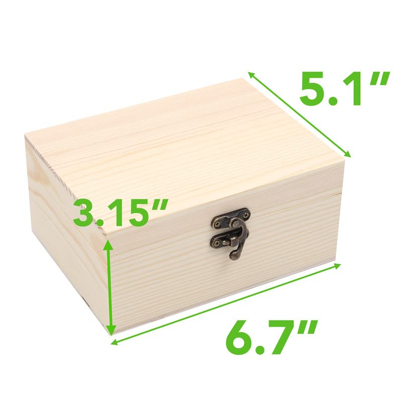 VIKOS Products (2-Pack Unfinished Unpainted Wooden Box with Hinged Lid for Crafts DIY Storage Jewelry Plain Pine Box - Small 6.7"x5.1"x3.1" - WoodArtSupply