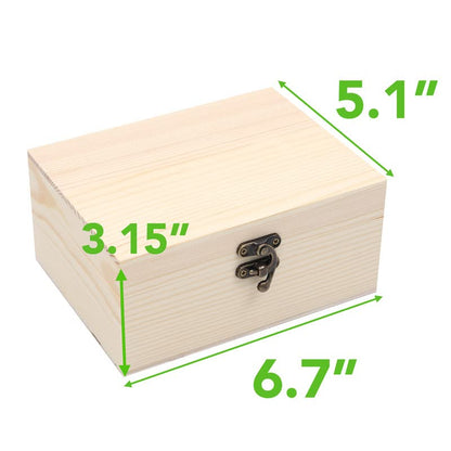 VIKOS Products (1-Pack Unfinished Unpainted Wooden Box with Hinged Lid for Crafts DIY Storage Jewelry Plain Pine Box - Small 6.7"x5.1"x3.1"