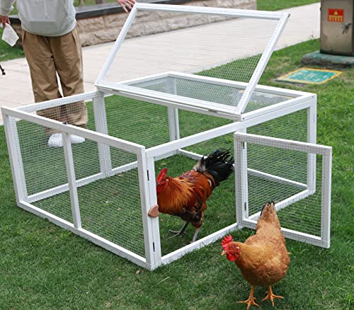 Chicken Coop Extension, Foldable Chicken Coop House Chicken Cage Wooden, Chicken House Large Rabbit Enclosure Duck House Assembly Free (White) - WoodArtSupply