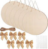 12 Pcs 14 Inch Wood Circles for Crafts Unfinished Wooden Slice Blank Round Wooden Door Hanger Sign Round Wooden Discs with Bows,Twine, Glue Point for AWIZOM