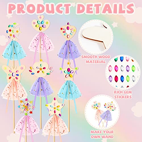 34 Pcs Make Your Own Princess Wand Kit 16 Unfinished Star Butterfly Crown Moon Fairy Wood Stick 6 Gem Stickers 4 Satin Ribbons 8 Mesh Decor for - WoodArtSupply