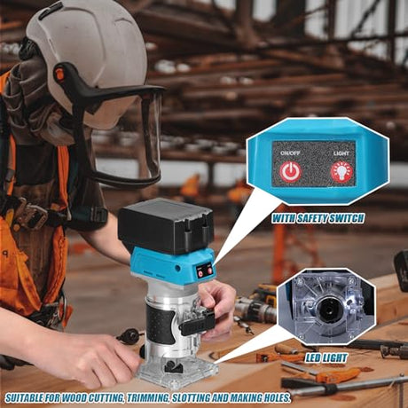 Cordless Compact Router, Weytoll 18V 18000RPM Brushless Trim Router, Wood Trimmer Router, 6.35mm Trim Diameter Cordless Palm Router Suitable for Weytoll