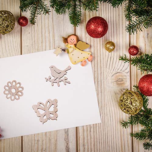 Happyyami 100pcs Unfinished Wood Cutouts Wooden Flower Butterfly Bird Embellishments Table Confetti Rustic Wedding Decorations DIY Wood Craft Happyyami