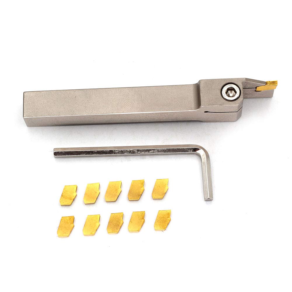 OSCARBIDE 1/2" Shank Nickel Plated Indexable Lathe Grooving Parting Holder Heavy Duty with 10 Pieces GTN-2(QC1402) Carbide Inserts QA08R-20 Right OSCARBIDE