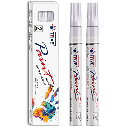 TFIVE White Permanent Paint Marker Pens - 2 Count Oil Based Marker Pen, Medium Tip, Waterproof & Quick Dry, for Office, Art projects, Rock Painting, - WoodArtSupply