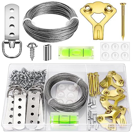 MAPVOLUT 88Pcs Picture Hanging Wire Kit, Christmas Decorations 50 Feet Heavy Duty Wire Picture Hanging for Photo Mirror Frame, up to 110lbs, Included MAPVOLUT