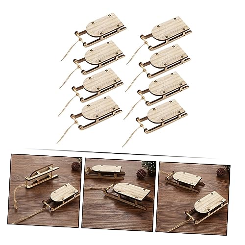 VOSAREA 8PCS Sled Pendant Wooden Tags Office Decorations Rustic Wood Slices Christmas Tree Sleigh Wooden Blank Sleigh Wood sleighs for DIY Crafts