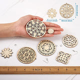 FASHEWELRY 80pcs Unfinished Filigree Flower Tree of Life Wooden Dangle Earring Pendants Natural Hollow Blank Wood Cutouts with 80pcs Jump Rings, FASHEWELRY