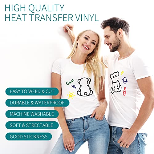HTVRONT 18 Sheets 12 x 10 HTV Heat Transfer Vinyl Bundles Iron on for  T-Shirts, Includes HTV Accessories Tweezers, use with heat press machine