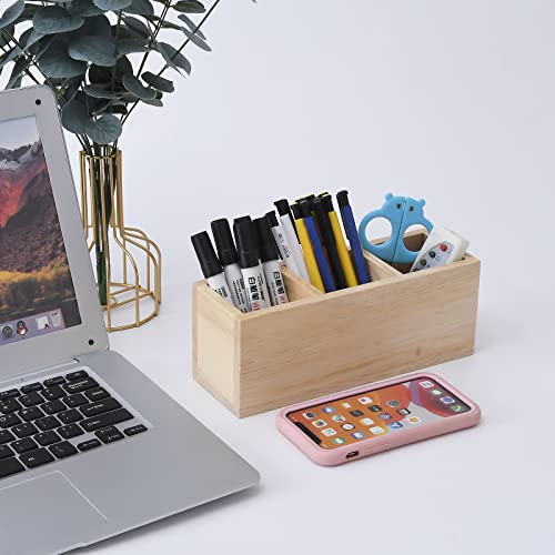 dedoot Wooden Pencil Holder Remote Holder, Unfinished 3 Compartment Wood Desk Organizers Drawer 3 Section, Rustic Remote Control Holder for dedoot