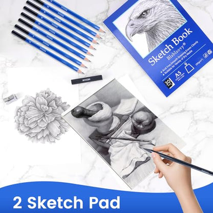Art Supplies Drawing Pencils, Drawing Kit with 2 Sketch Book, Sketching Pencils, Graphite Pencils, Charcoal Pencils, Art Kit for Artists Adults Teens