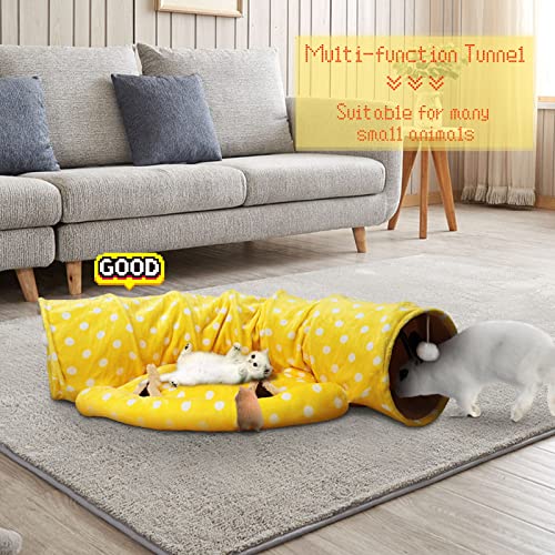 BWOGUE Bunny Tunnel Bed, 2-in-1 Collapsible Tunnel Tubes Toys with Removable Mat Hideout for Cats Kittens Rabbits Guinea Pigs Kitty BWOGUE