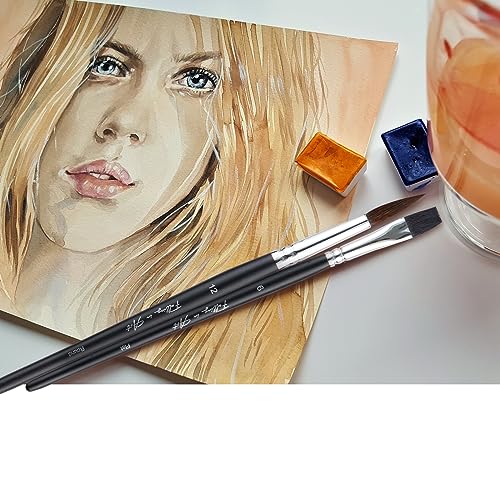 Falling in Art 10Pcs Soft Synthetic Squirrel Hair Paint Brushes - Professional Watercolor Brush Set with Short Handles - Round, Flat, Dagger, Oval Falling in Art