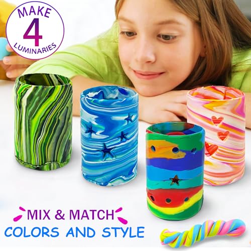 MHMYDIS Make Your Own Clay Luminaries - Arts and Crafts Clay kit for Boys Girls and Teens Age 6 7 8 9 10 11 12 Year Old and up - Make 4 Clay Lantern