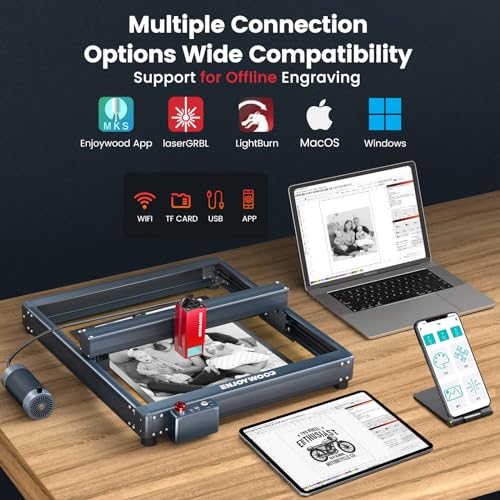 ENJOYWOOD Laser Machine 20W Output Power with Air Assist& Rotary Roller Laser Engraving 0.08 * 0.1mm Compressed Spot Laser Engraver Cutter Machine ENJOYWOOD