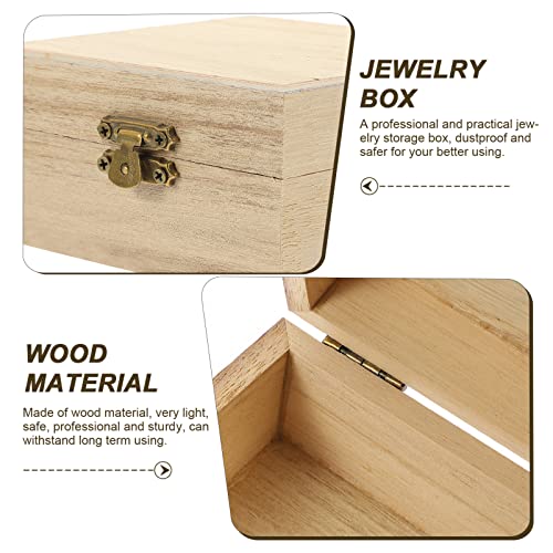 2 Pack Unfinished Wood Box, Rectangular Unfinished Wooden Box with Hinged Lid and Front Clasp Natural Wood Storage Boxes for Jewelry Container