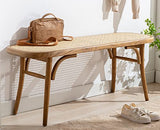 Kmax Upholstered Bench Wicker Rattan Entryway Bench Rustic Solid Wood 45 Inch for Living Room/Bedroom/Hallway Kmax