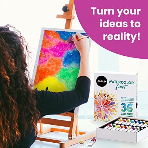 Chalkola Watercolor Paint Set for Adults, Kids, Beginner & Professional Artists - 36 Watercolor Tubes Set (12ml, 0.4oz), 10 Painting Brushes & 1 Chalkola