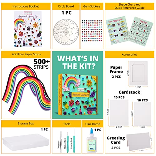 MY CREATIVE CAMP Beginner's Quilling Kit - DIY Craft Kit for Kids and Adults - 10 Projects with Instructions, Storage Box, Gem Stickers, Tools, MY CREATIVE CAMP