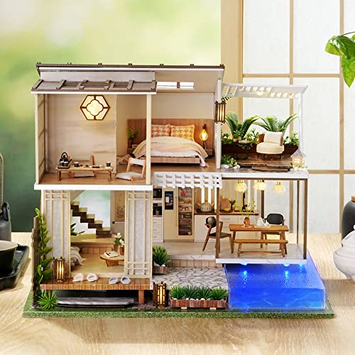 Spilay DIY Dollhouse Miniature Wooden Furniture Kit,Handmade Craft Mini Villa Model with Dust Proof Cover and Music Box,1:24 Scale Creative Doll