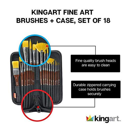 KINGART Fine Art Brush Set + Case - Set Of 18 - WoodArtSupply