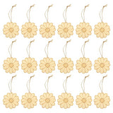 SEWACC Unfinished Wood Crafts 50 Sets Wooden Flower Cutouts Unfinished Flower Shapes Blank Wood Ornaments Flower Embellishments with Hemp Ropes for SEWACC