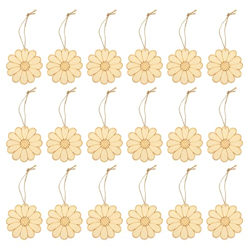 SEWACC Unfinished Wood Crafts 50 Sets Wooden Flower Cutouts Unfinished Flower Shapes Blank Wood Ornaments Flower Embellishments with Hemp Ropes for - WoodArtSupply