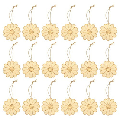 SEWACC Unfinished Wood Crafts 50 Sets Wooden Flower Cutouts Unfinished Flower Shapes Blank Wood Ornaments Flower Embellishments with Hemp Ropes for - WoodArtSupply