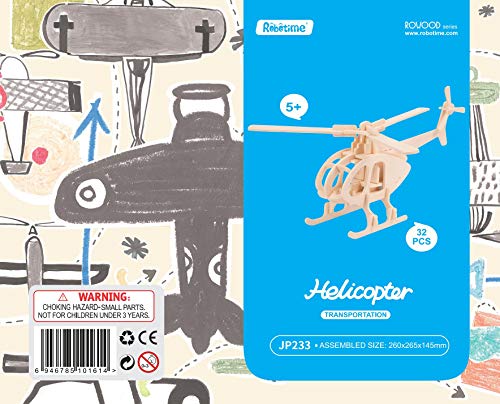 3D Wooden Puzzle Helicopter Model Creative Puzzle Model Kits DIY Toys 32-Piece Build Car Kit - WoodArtSupply