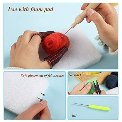 JUPEAN Felting Kit, Needle Felting Kit for Beginner, 60 Colors Wool Roving, Wool Felting Tool Kit with Felting Needles, Foam Mat, Needle Felting
