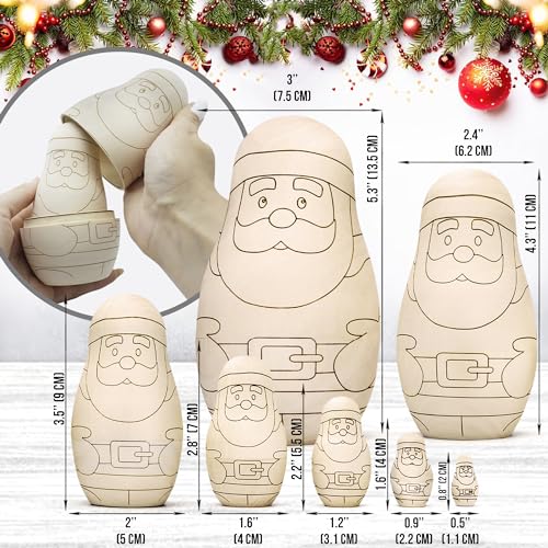 AEVVV Unfinished Christmas Nesting Dolls Blank Set 7 pcs - Christmas Crafts to Paint Your Own Matryoshka Santa Claus - Blank Russian Nesting Dolls - WoodArtSupply