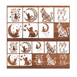 14 Pcs Cat Stencils for Painting on Wood Canvas Shirt, Small Large Flower Moon Cat Stencil Plastic Shirt Fabric Stencils for Painting on Wall Wood Hosomono