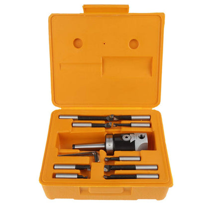 9-Piece 1/2" Carbide Boring Bar Set with 2" Boring Head & R8 Shank for Boring Milling Machines