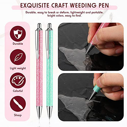 2 Pieces Weeding Pen Vinyl Pen Pin Weeding Tool Fine Point Weeding Tool Glitter Metal Vinyl Air Release or Car Puncturing Installation Retractable - WoodArtSupply