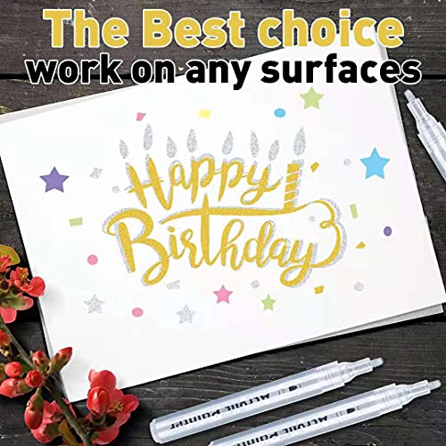 Silver Paint Pen Acrylic Markers: 8 Pack Acrylic Silver metallic Marker Pens for Art Project, Drawing, Rock Painting, Stone, Ceramic, Wood, Cards AKARUED