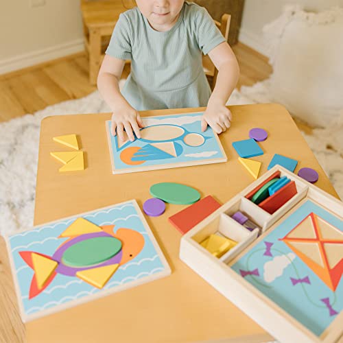 Melissa & Doug Beginner Wooden Pattern Blocks Educational Toy With 5 Double-Sided Scenes and 30 Shapes Melissa & Doug