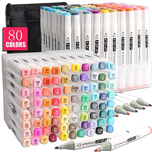 ADAXI 80 Colors Alcohol Markers, Dual-Tip Alcohol Based Art Markers Pens  for Kids & Adults, Permanent Markers for Coloring, Drawing, Sketching