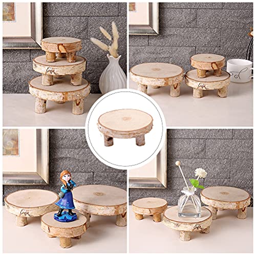 PartyKindom 1Pc Solid Wood Ornaments Candle Holder Wood Slice Table Fruit Tray Cake Stand Wooden Serving Tray Potted Plant DIY Unfinished Wooden PartyKindom