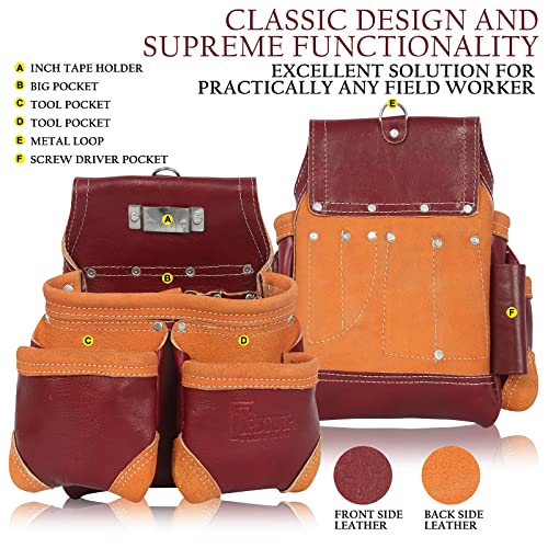 TRUTUCH Grain Leather 18 Pockets | Tool Rig Set | Tool Pouch | Drywall Tool Belt | Carpenter Tool Bag | Leather Tool Belts for Men | Construction | TRUTUCH