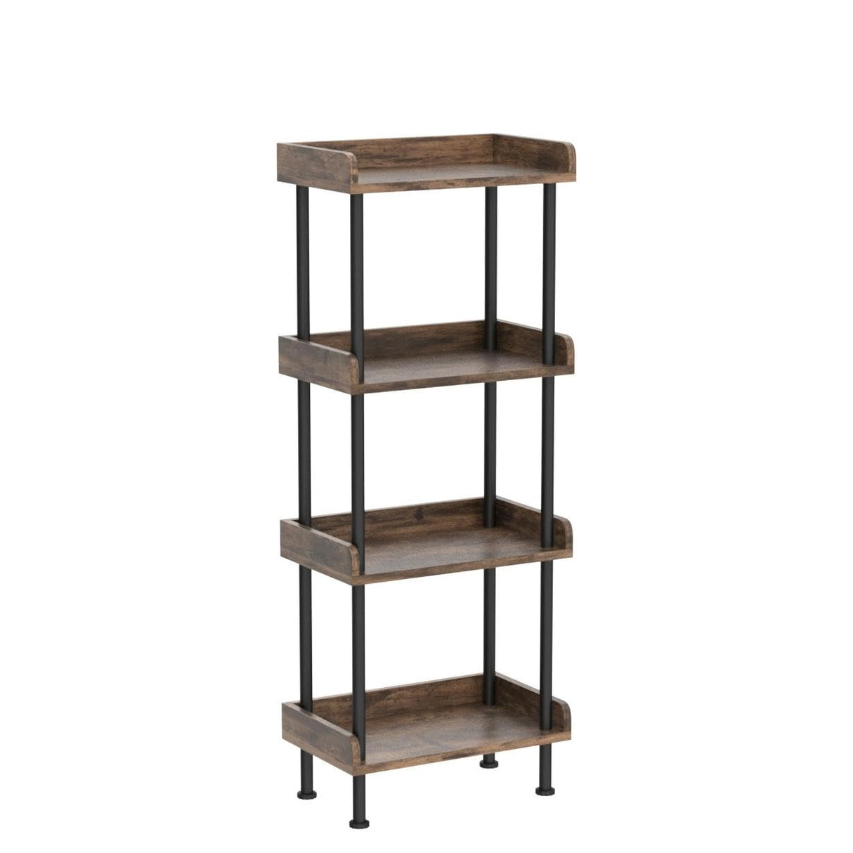 Vintage 4-Tier Hosfais Small Bookcase for Space-Saving Storage in Rustic Brown Hosfais