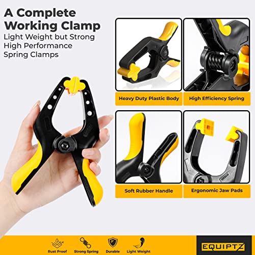 EQUIPTZ 6 inch Spring Clamps Heavy Duty - 4 Pack Large Plastic Clamps for Woodworking, Crafts, Backdrop and Pool Cover with 3 inch Mouth Opening - - WoodArtSupply