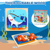 TOY Life Wooden Toddler Puzzle Gift Toys for 1 2 3 Years Old Boys Girls, 6 Pack Baby Puzzle for Kids Age 1-3, Sea Animal Shaped Montessori Toys STEM TOY Life
