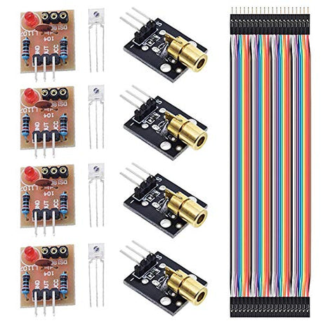 DAOKI 4PCS Laser Sensor Module Non-Modulator Tube Laser Receiver Module for Arduino with 4PCS KY-008 650nm Laser Transmitter Module, Dupont Cable DAOKI