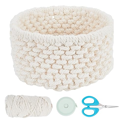 FREEBLOSS Macrame Woven Basket Kit Cotton Rope Woven Basket Woven Storage Basket 50m White Cotton Cord Macrame Woven Kit for Organizing Home DIY - WoodArtSupply