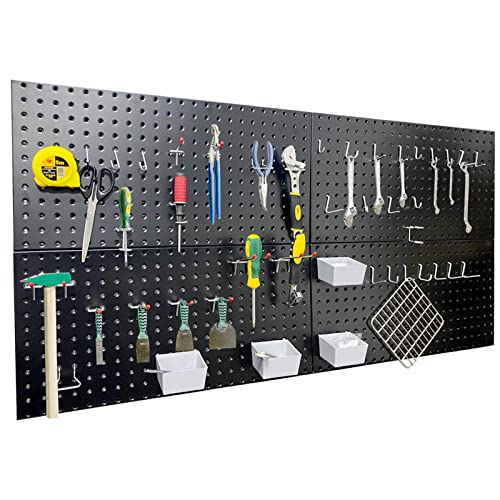 Wallmaster Pegboard Organizer Garage Storage - 48pcs Pegboard Hooks Set, Pegboard Tool Organizer with 48x24 Inch Steel Peg Board & 4 Storage Wallmaster