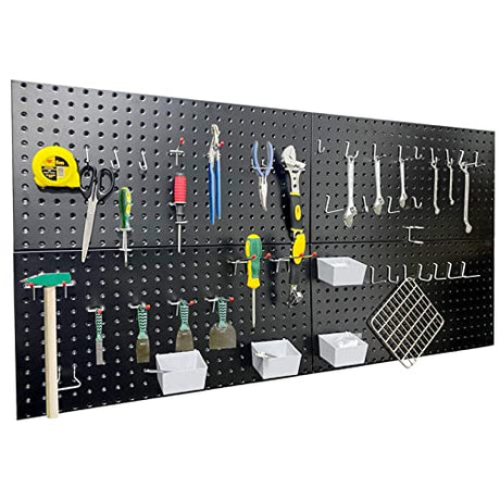 Wallmaster Pegboard Organizer Garage Storage - 48pcs Pegboard Hooks Set, Pegboard Tool Organizer with 48x24 Inch Steel Peg Board & 4 Storage Wallmaster